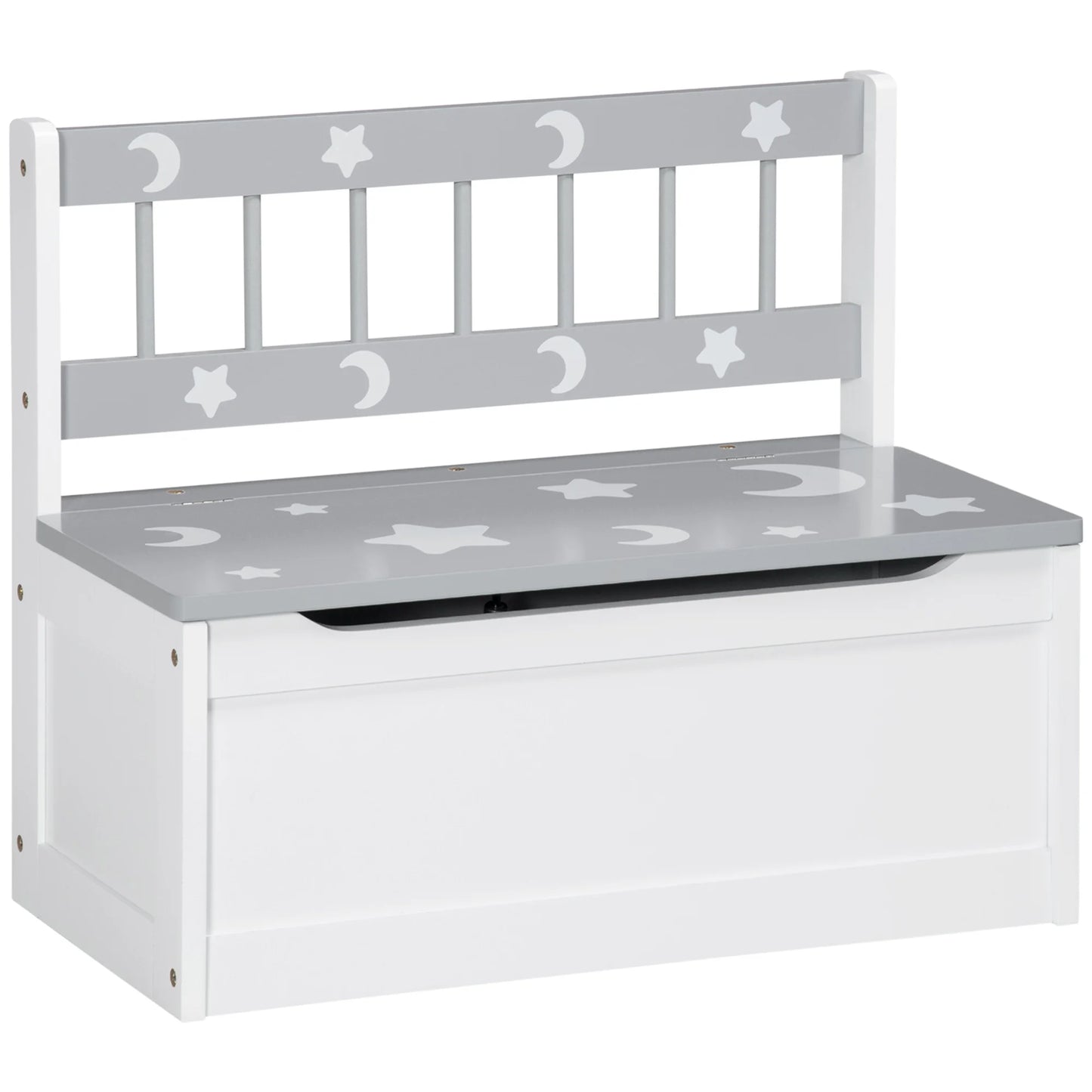 2-IN-1 Toy Chest, Kids Storage Bench with Safety Pneumatic Rod, Gray & White
