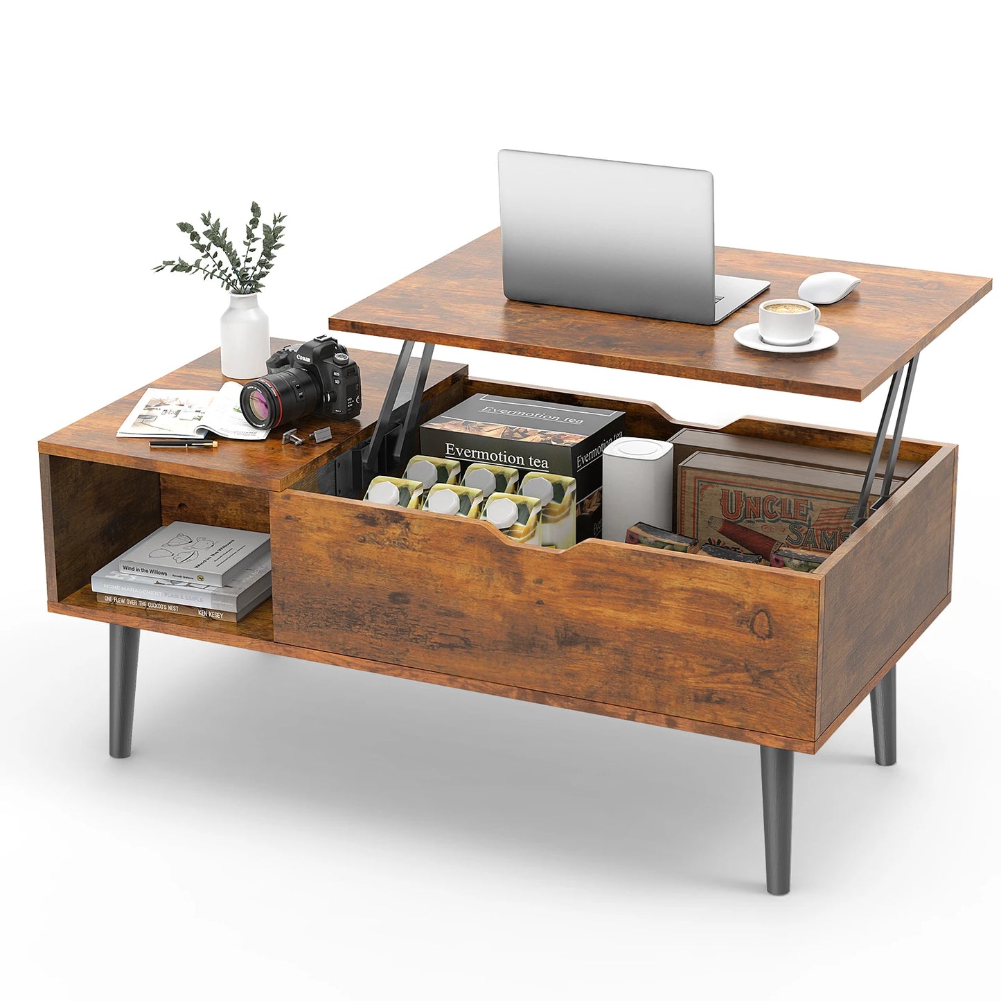 Lift Top Wooden Coffee Table (39.37"x19.7"), Easy Lift and Lower