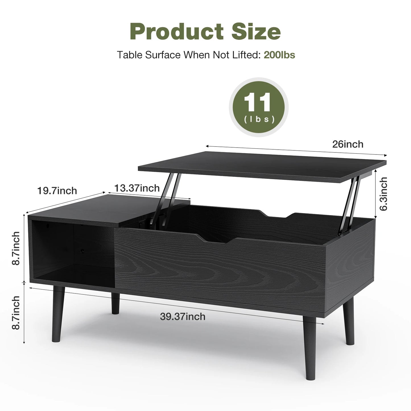 Lift Top Wooden Coffee Table (39.37"x19.7"), Easy Lift and Lower