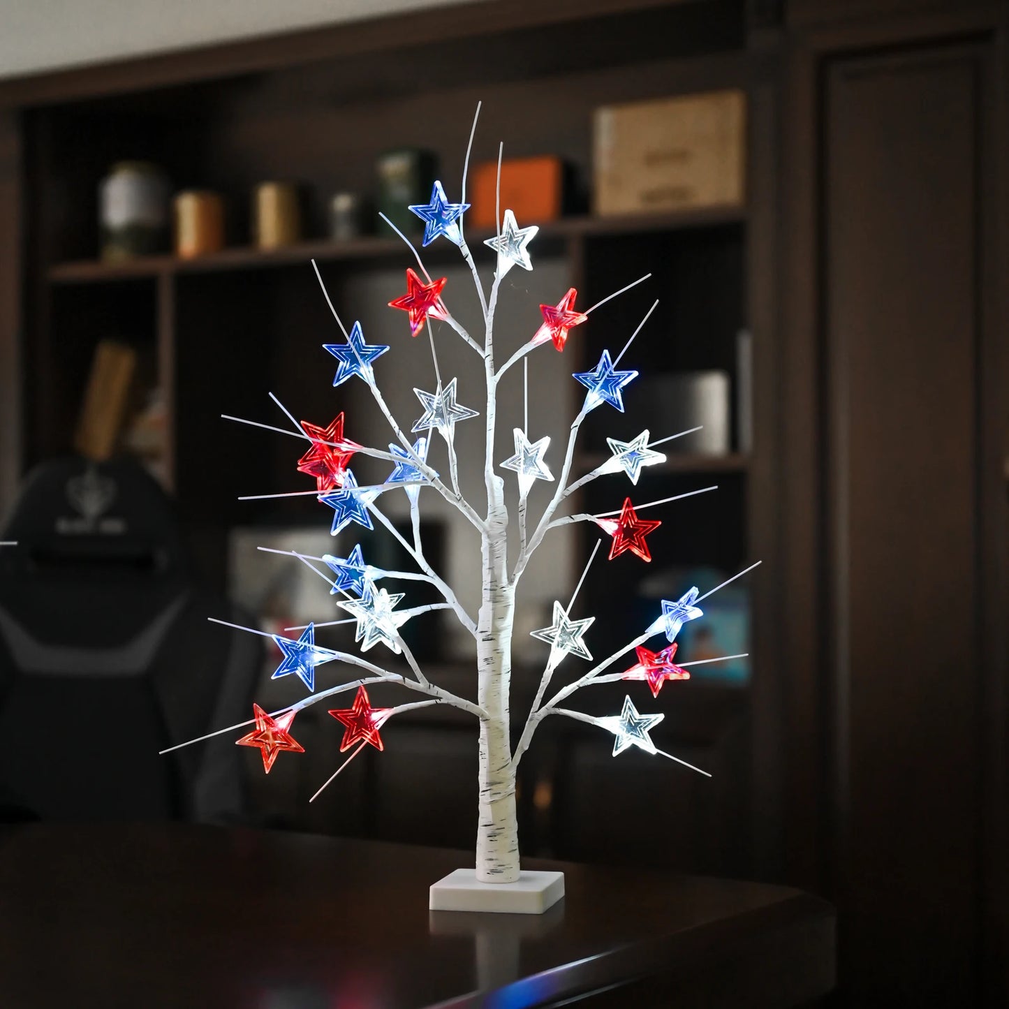 Red, White, and Blue Star Lit Tree, 4th of July Decoration