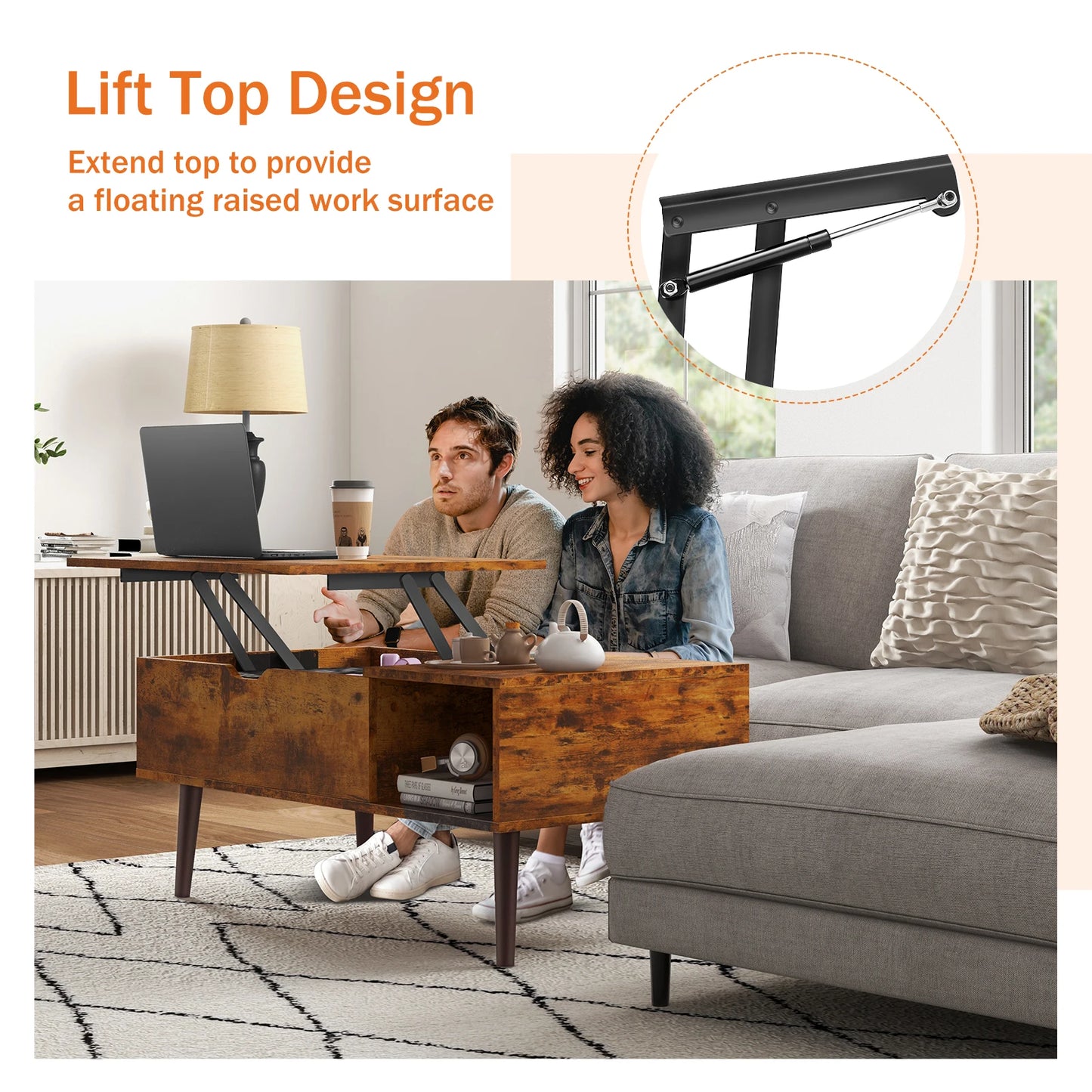 Lift Top Wooden Coffee Table (39.37"x19.7"), Easy Lift and Lower
