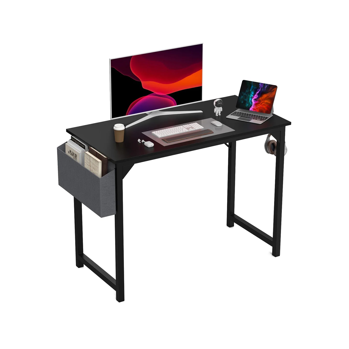 Modern Compact Style Desk with Side Bag & Headphone Hook