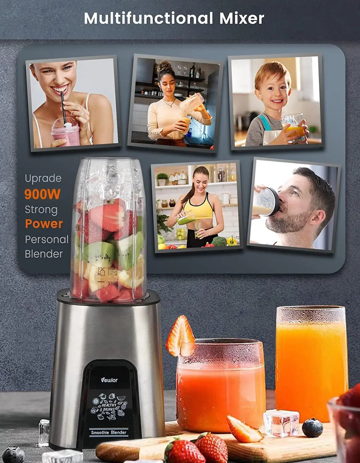Personal Blender for Shakes and Smoothies, 1-10oz plus 2-23oz Blender Cups
