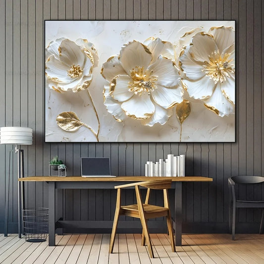 Abstract Floral Artwork with Gold Trim