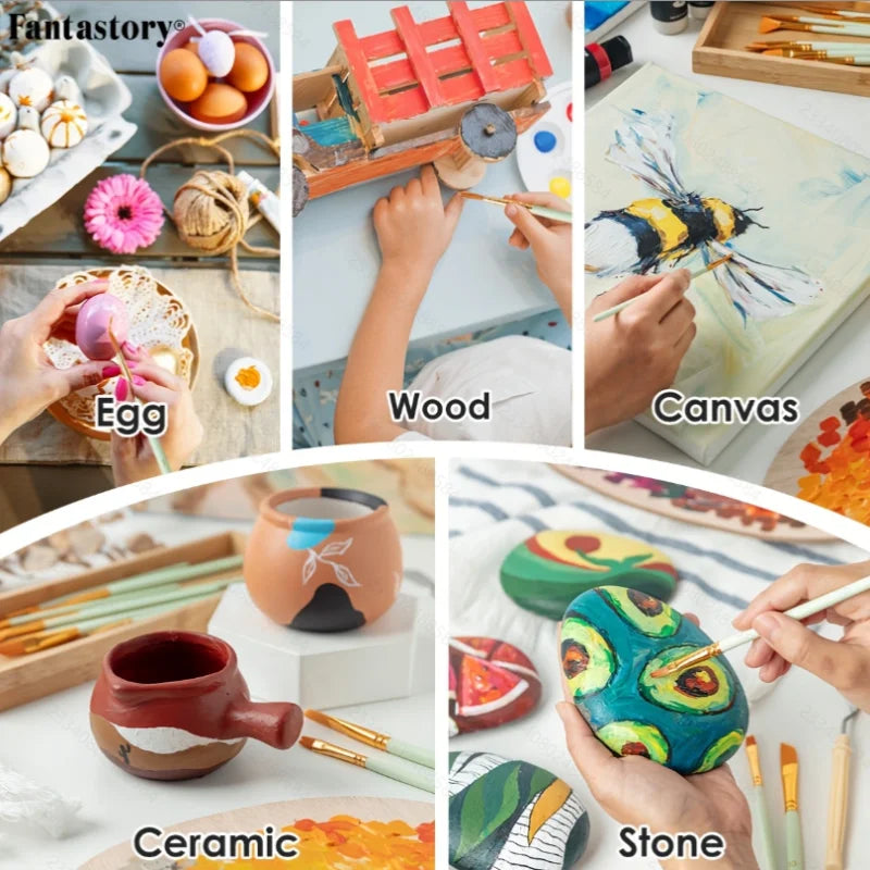 28 Classic Colors, Acrylic Paint Set with 12 Brushes