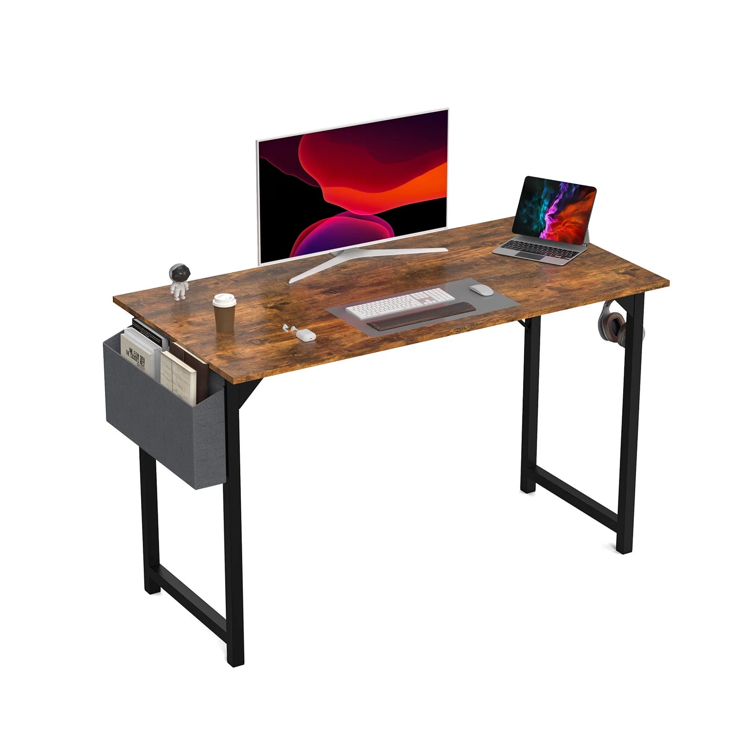 Modern Compact Style Desk with Side Bag & Headphone Hook