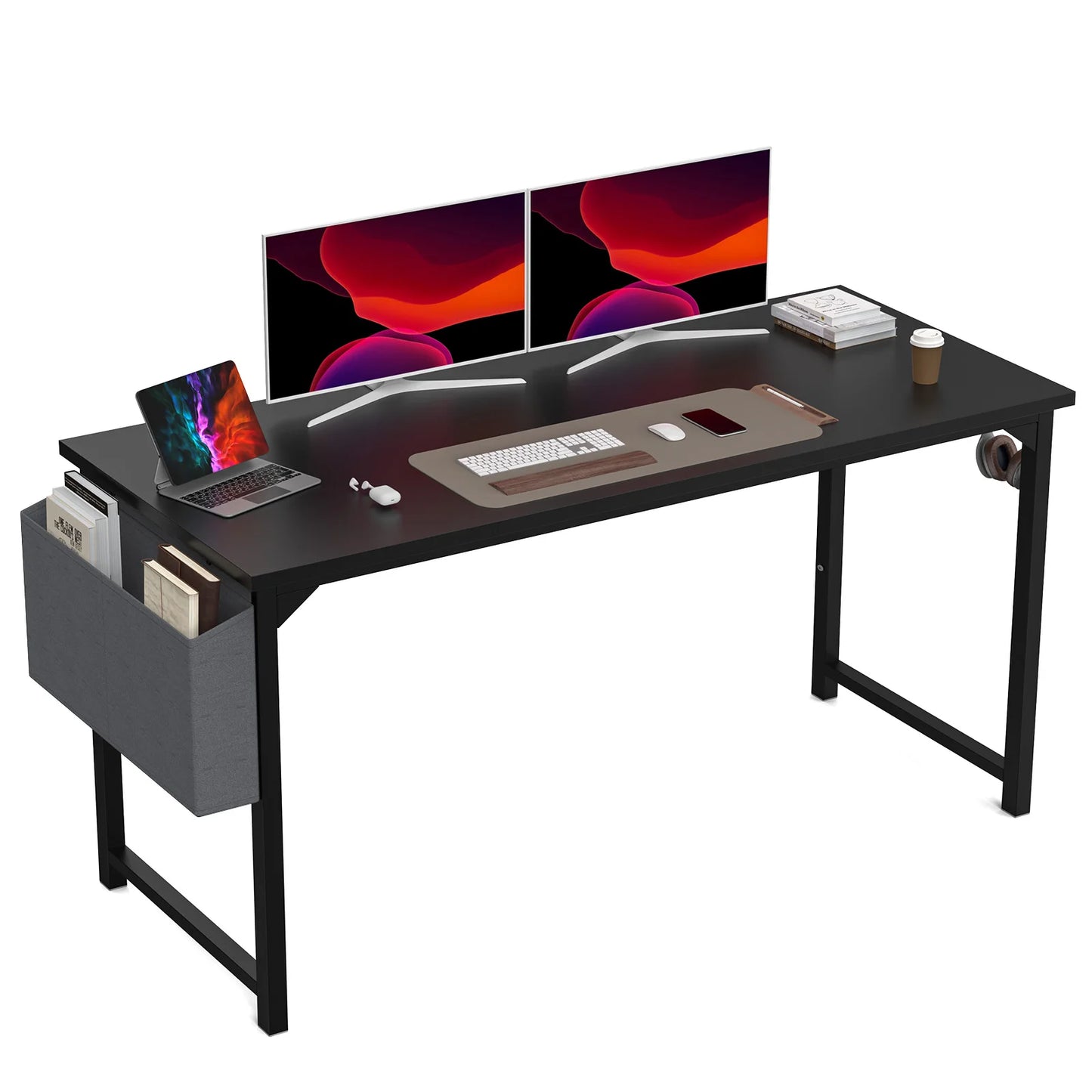 Modern Compact Style Desk with Side Bag & Headphone Hook