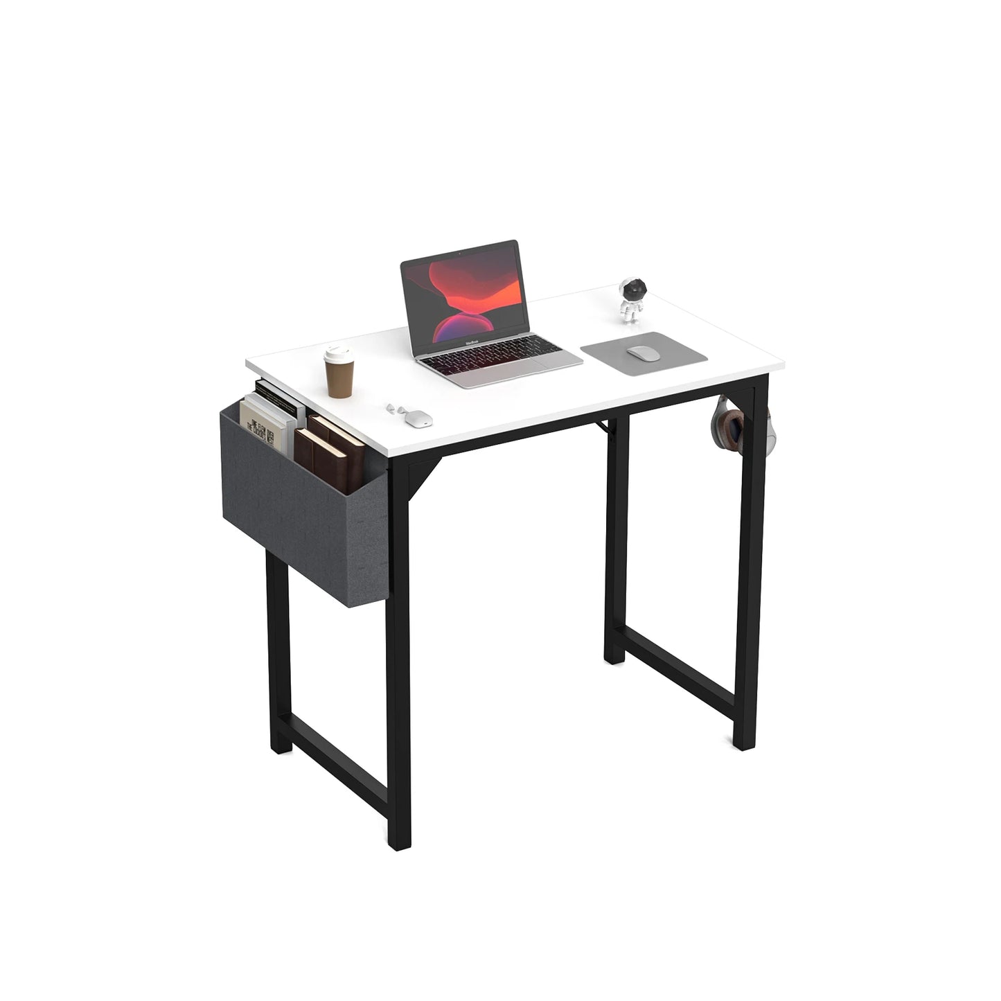 Modern Compact Style Desk with Side Bag & Headphone Hook