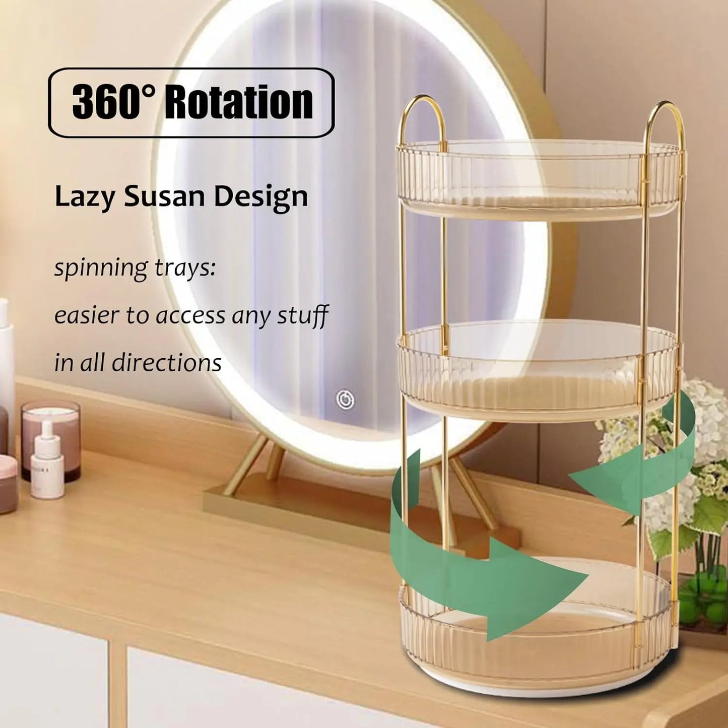 Rotating Makeup Organizer for Vanity, 3 Tier
