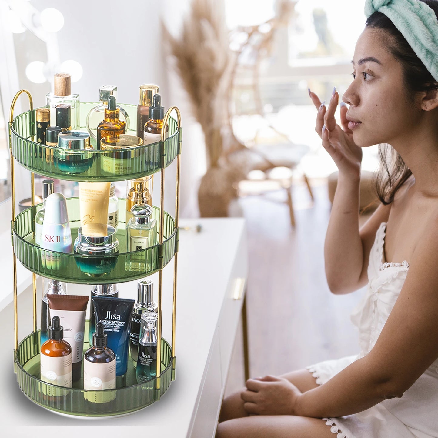 Rotating Makeup Organizer for Vanity, 3 Tier