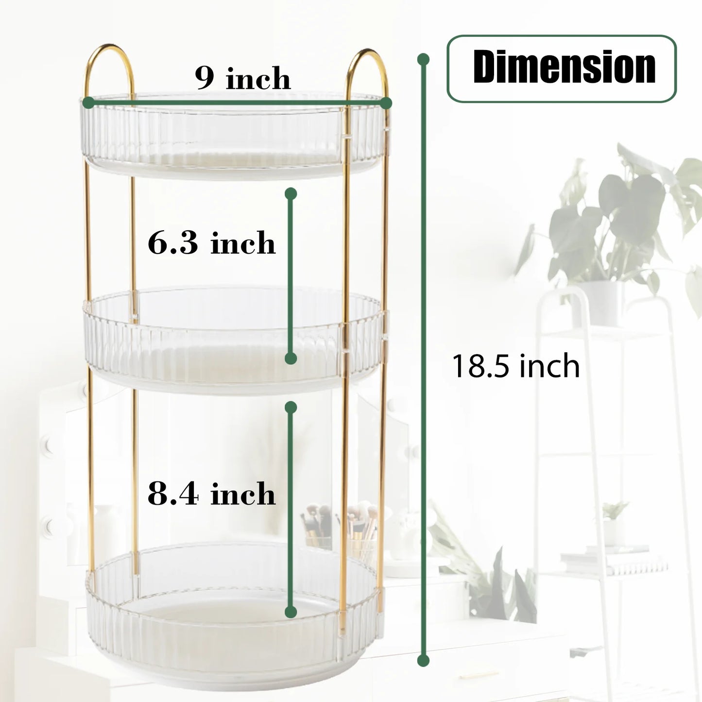 Rotating Makeup Organizer for Vanity, 3 Tier