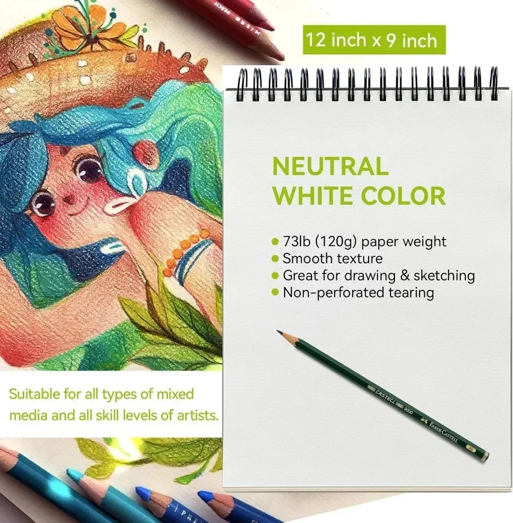 Sketchbook - 9"x12" spiral bound drawing pages, 100 sheets