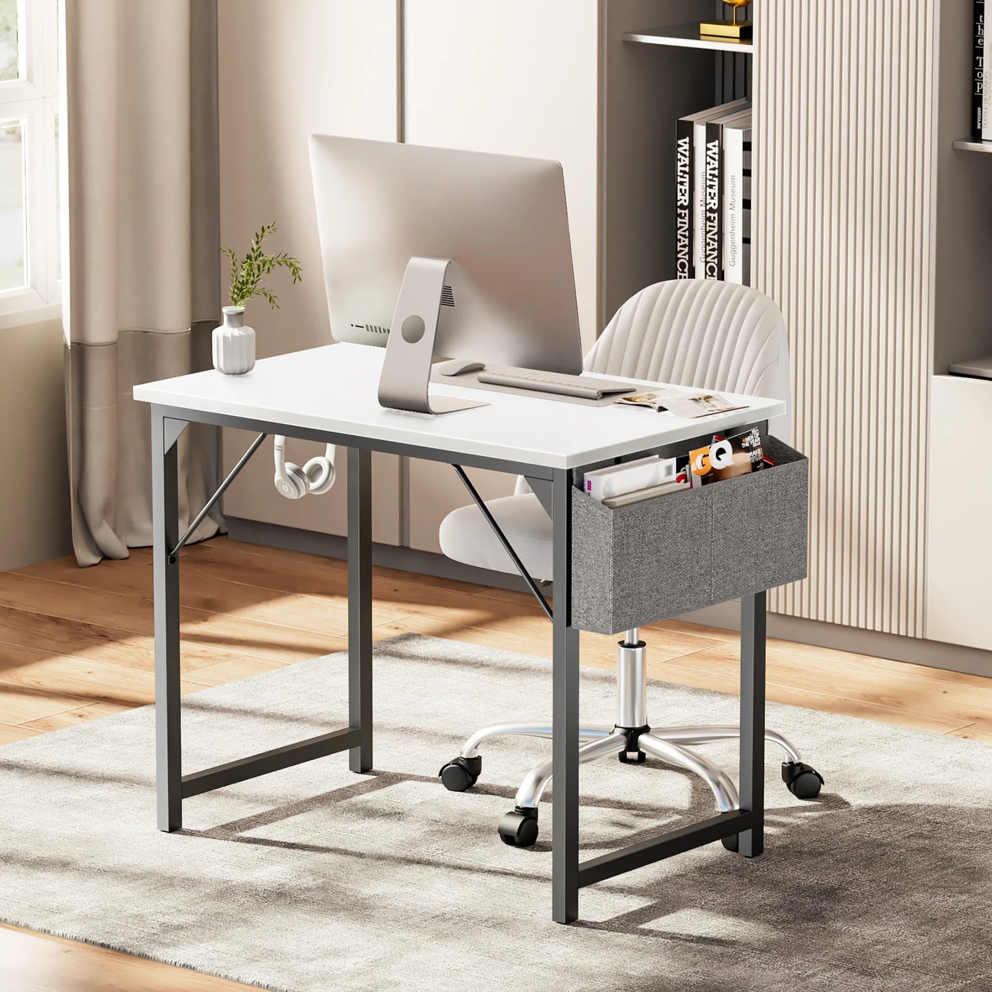 Modern Compact Style Desk with Side Bag & Headphone Hook