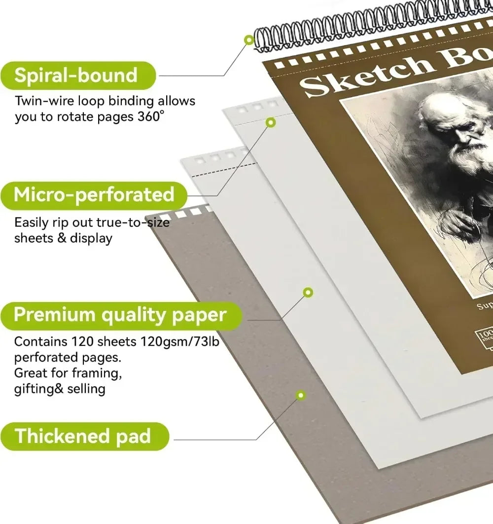 Sketchbook - 9"x12" spiral bound drawing pages, 100 sheets