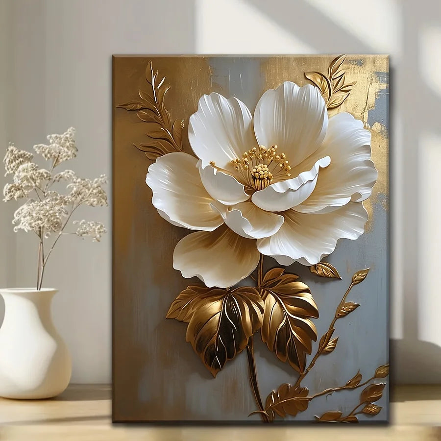 1 Piece Elegant Vintage White and Gold Floral HD Canvas Art