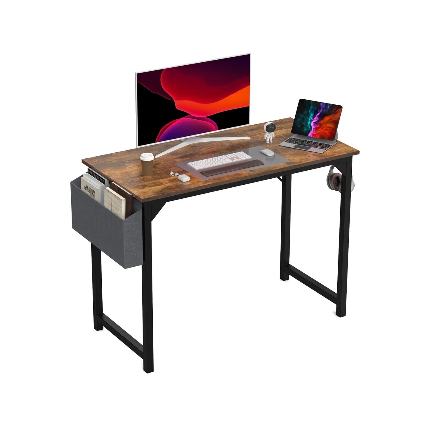 Modern Compact Style Desk with Side Bag & Headphone Hook