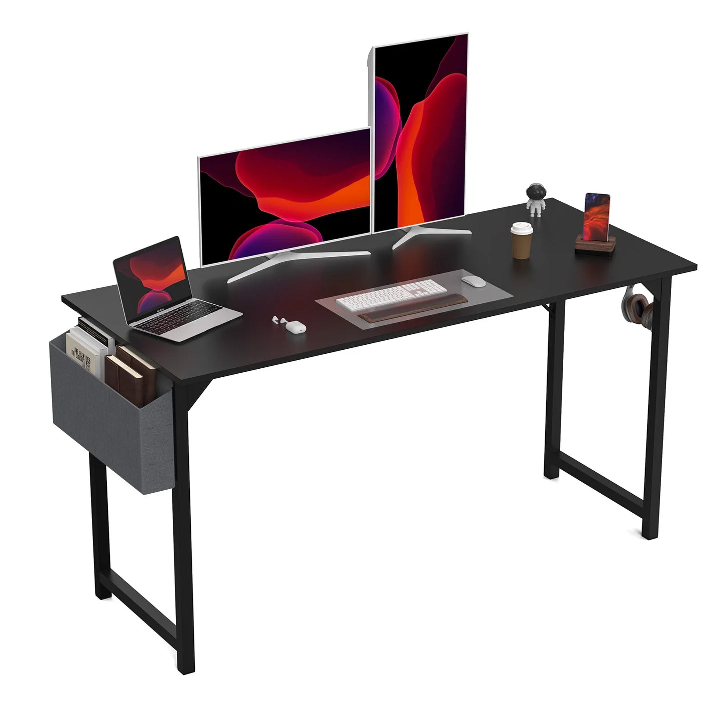 Modern Compact Style Desk with Side Bag & Headphone Hook