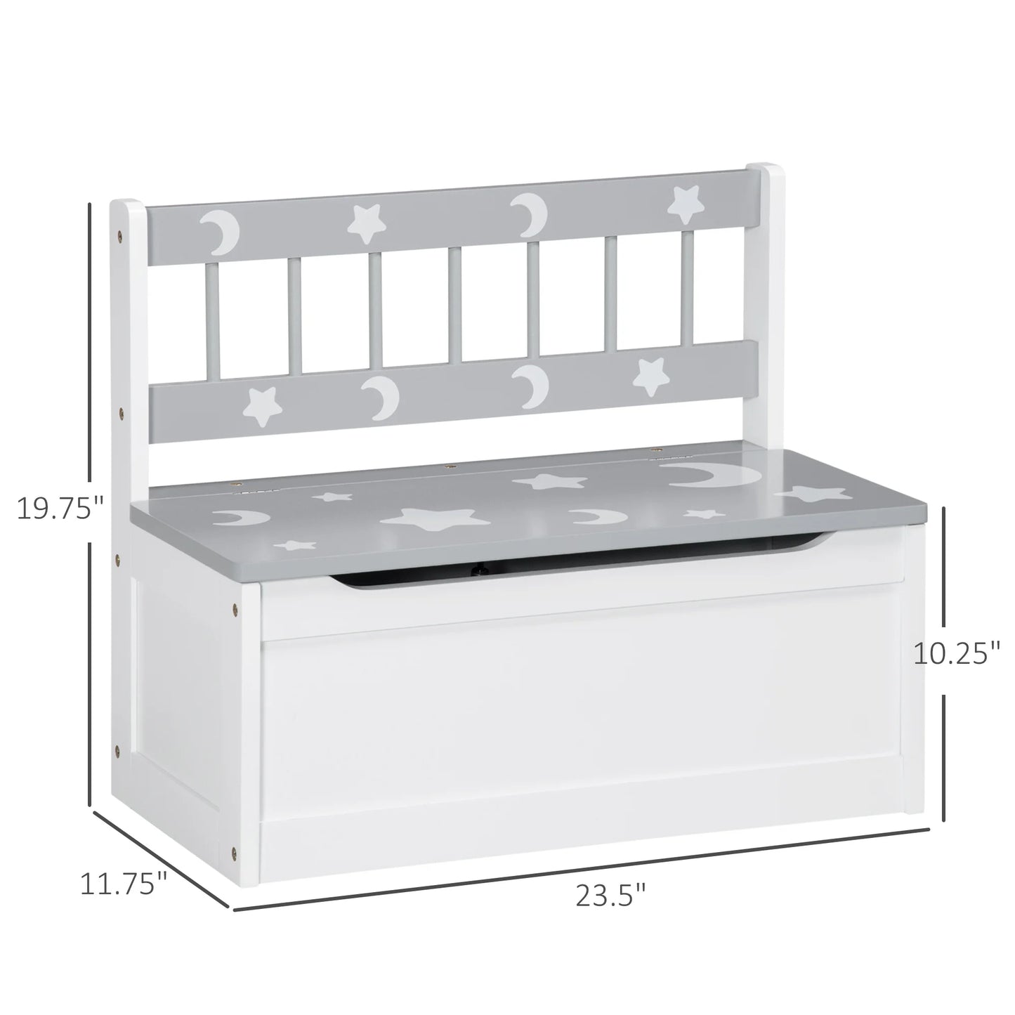 2-IN-1 Toy Chest, Kids Storage Bench with Safety Pneumatic Rod, Gray & White