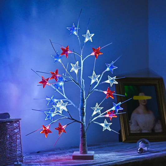 Red, White, and Blue Star Lit Tree, 4th of July Decoration