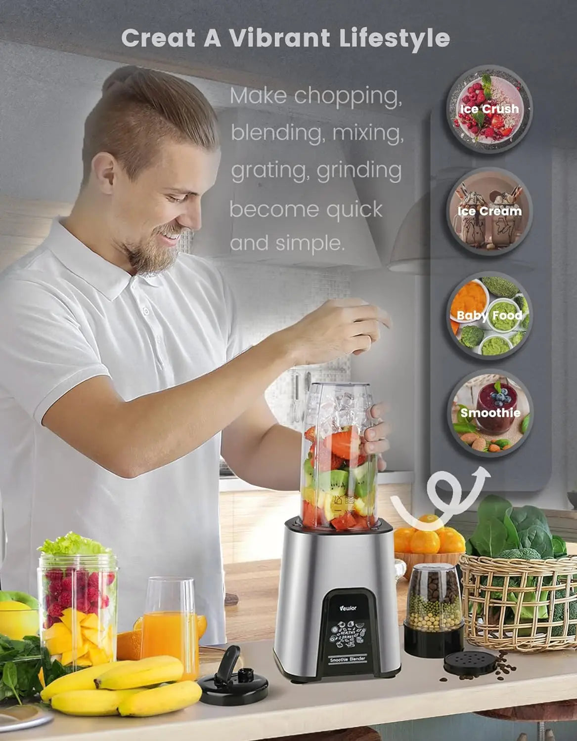 Personal Blender for Shakes and Smoothies, 1-10oz plus 2-23oz Blender Cups