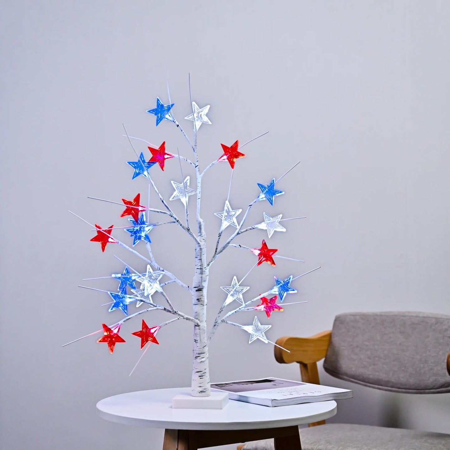 Red, White, and Blue Star Lit Tree, 4th of July Decoration