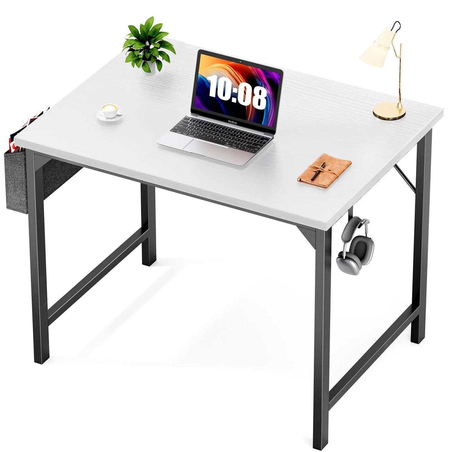 Modern Compact Style Desk with Side Bag & Headphone Hook