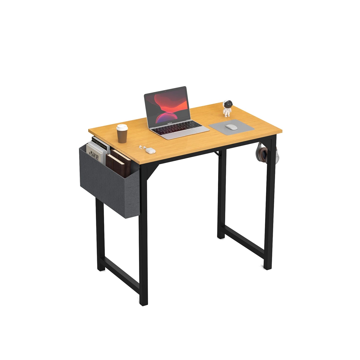 Modern Compact Style Desk with Side Bag & Headphone Hook