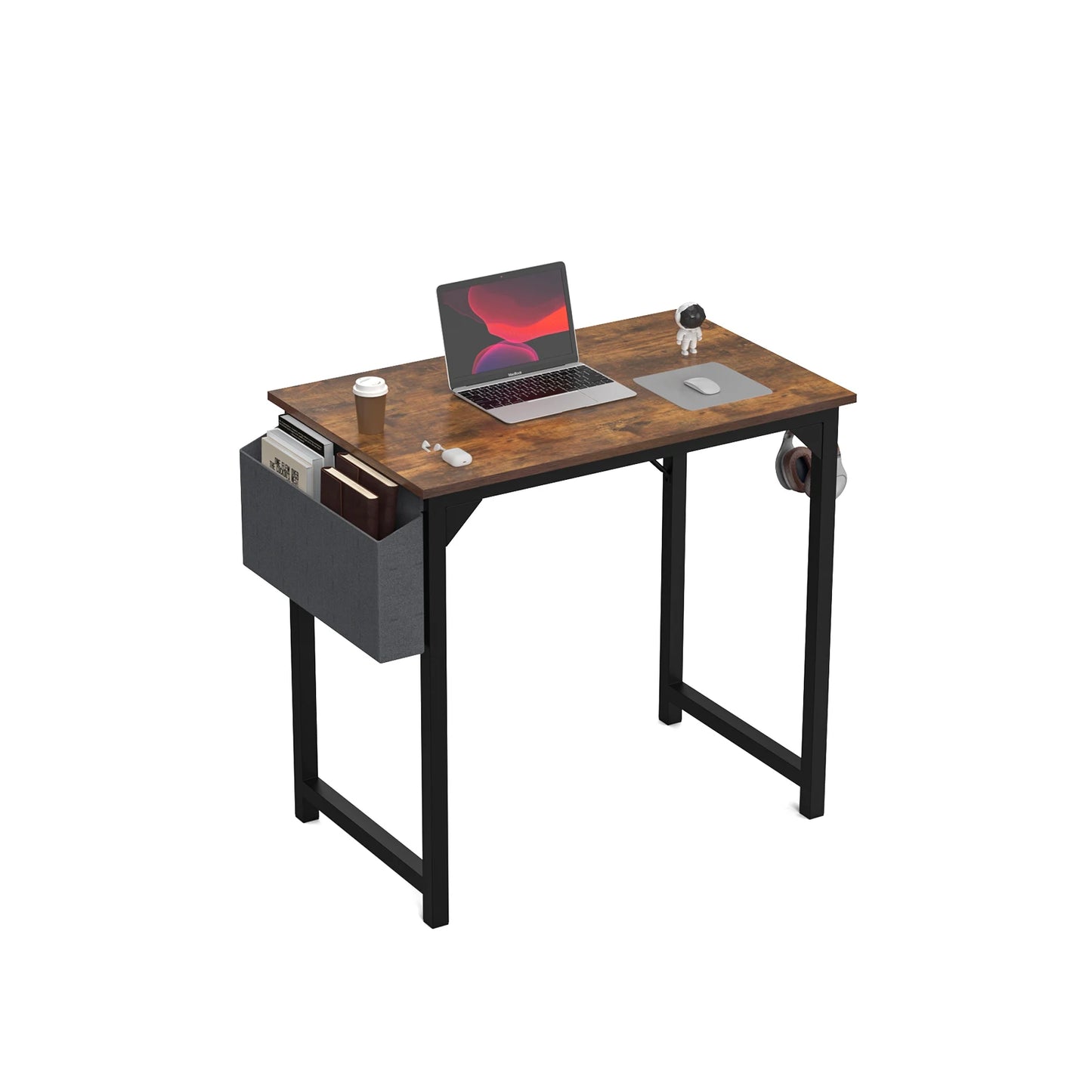 Modern Compact Style Desk with Side Bag & Headphone Hook