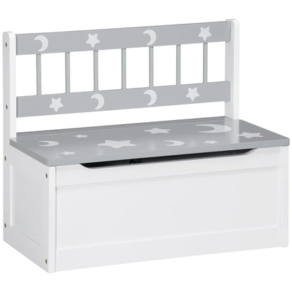2-IN-1 Toy Chest, Kids Storage Bench with Safety Pneumatic Rod, Gray & White