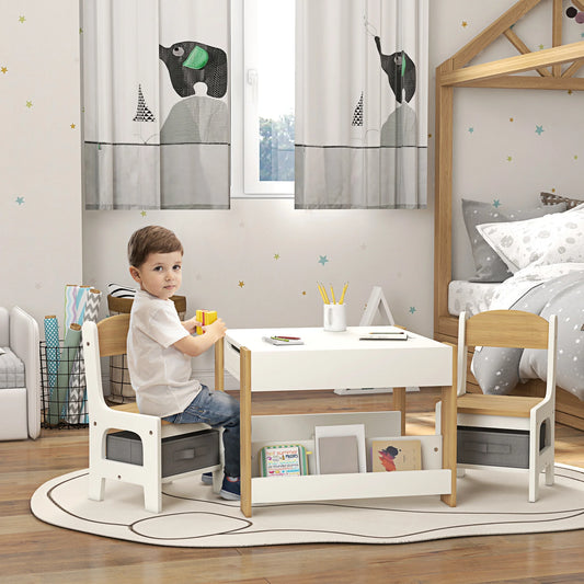3PC Kids Table and Chair Set with Reversible Tabletop Blackboard