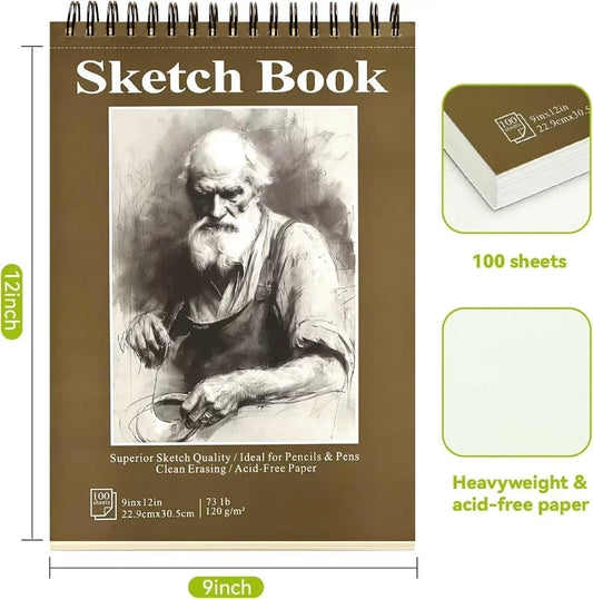 Sketchbook - 9"x12" spiral bound drawing pages, 100 sheets
