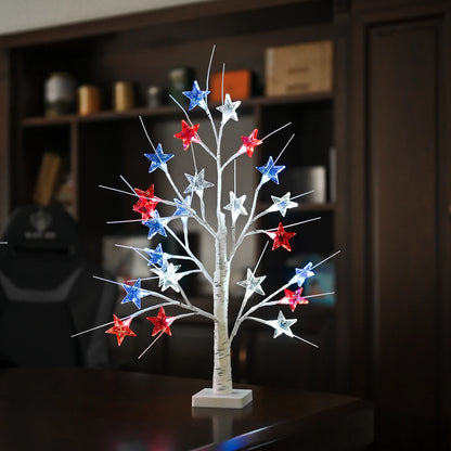 Red, White, and Blue Star Lit Tree, 4th of July Decoration
