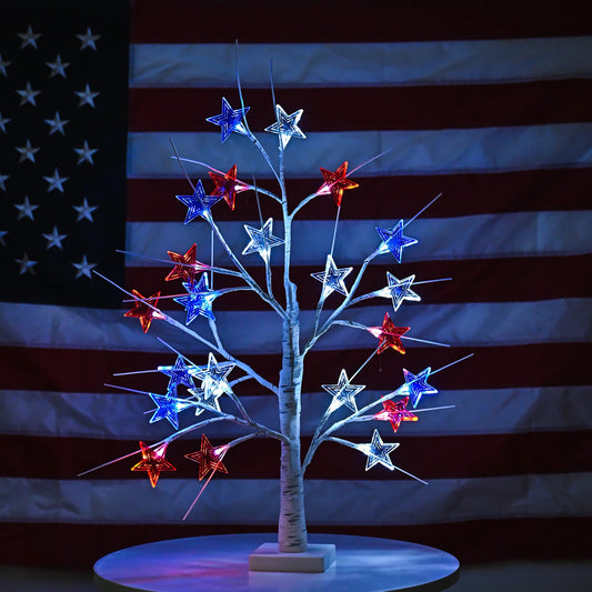 Red, White, and Blue Star Lit Tree, 4th of July Decoration