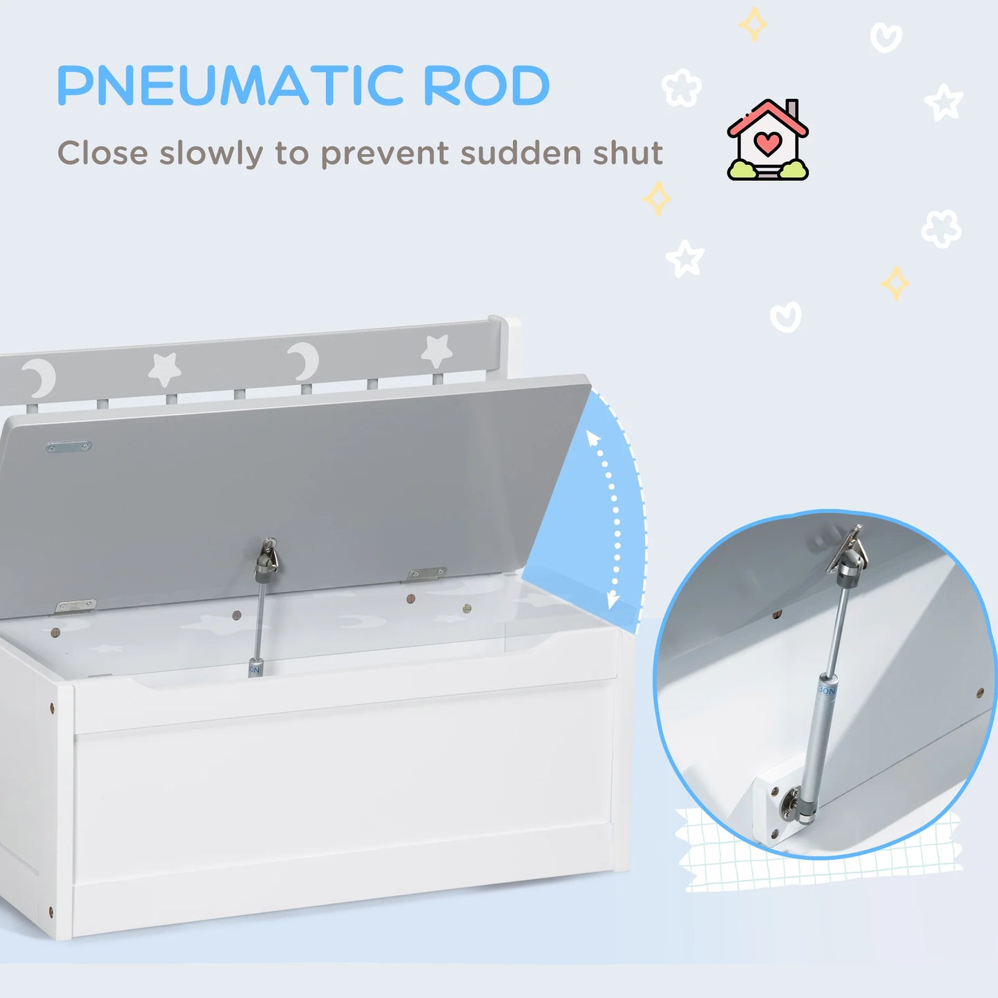 2-IN-1 Toy Chest, Kids Storage Bench with Safety Pneumatic Rod, Gray & White