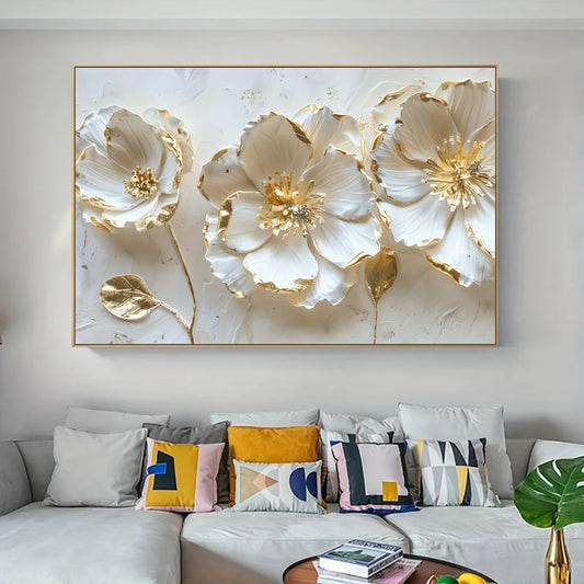 Abstract Floral Artwork with Gold Trim