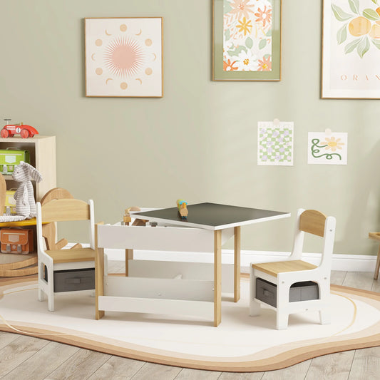 3PC Kids Table and Chair Set with Reversible Tabletop Blackboard