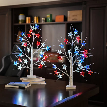 Red, White, and Blue Star Lit Tree, 4th of July Decoration