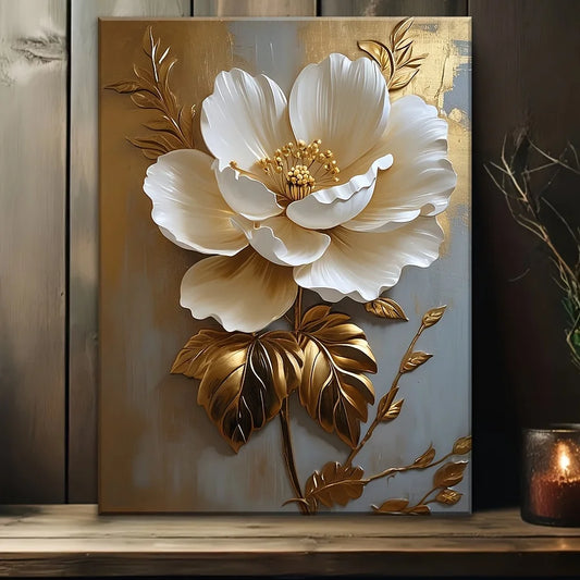 1 Piece Elegant Vintage White and Gold Floral HD Canvas Art