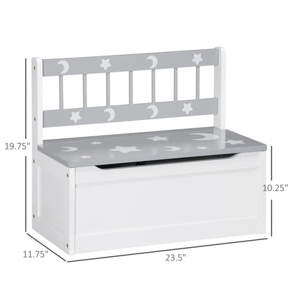 2-IN-1 Toy Chest, Kids Storage Bench with Safety Pneumatic Rod, Gray & White