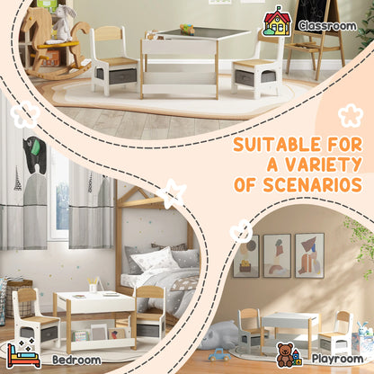 3PC Kids Table and Chair Set with Reversible Tabletop Blackboard